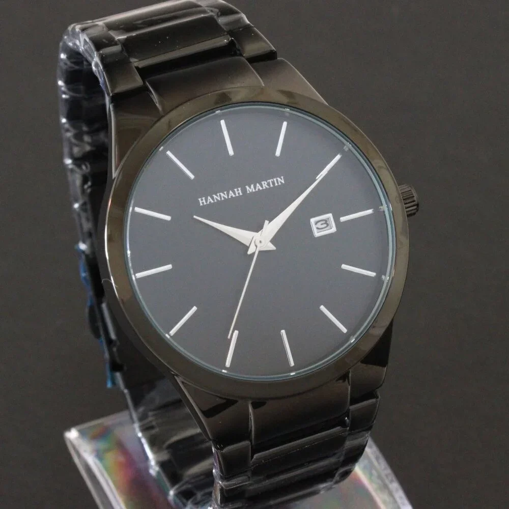 Men's Sports Watch Raised Indices Integrated Bracelet Black Quartz 40mm